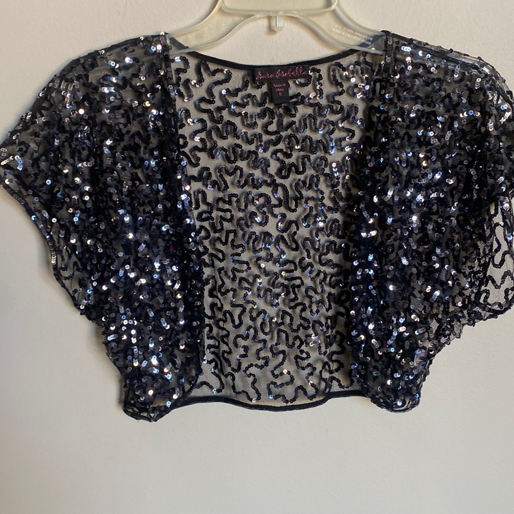 Black and silver sequin short sleeve jacket topper